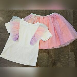White T-Shirt and Pink Tulle Skirt Set Size 5/6